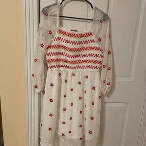 Savannah Jane White Mini Smocked Swiss Dot Dresses Short Sleeve Babydoll; Size L
